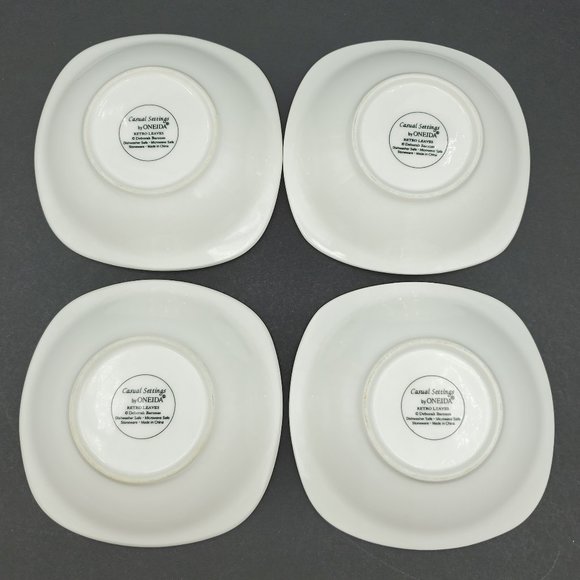 Oneida Casual Settings Retro Leaves White Small Square Dessert Bowls - Picture 6 of 7